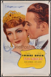 5p0649 TOVARICH linen 1sh 1937 close up of Russian royalty Claudette Colbert & Charles Boyer, rare!
