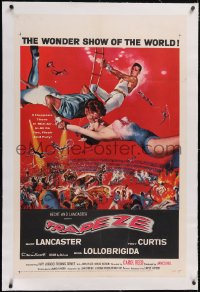 5p0650 TRAPEZE linen 1sh 1956 great circus art of Burt Lancaster, Gina Lollobrigida & Tony Curtis!