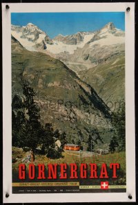 5p0905 GORNERGRAT linen 13x20 Swiss travel poster 1958 Schol photo of train on mountains, very rare!