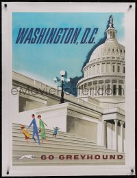 5p0906 GREYHOUND WASHINGTON D.C. linen 30x40 travel poster 1960s art of family at Capitol, rare!