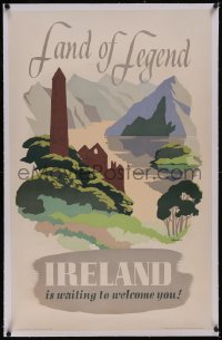 5p0907 IRELAND IS WAITING TO WELCOME YOU linen 25x40 Irish travel poster 1950s Brandt art, rare!
