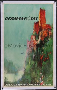 5p0915 SAS GERMANY linen 24x40 Danish travel poster 1950s wonderful Otto Nielson art of castle!