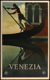 5p0285 VENEZIA 25x40 Italian travel poster 1950s Cassandre art of Venice gondolier, ultra rare!