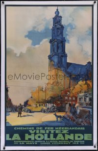 5p0921 VISITEZ LA HOLLANDE linen 25x39 Dutch travel poster 1920s Jos Rovers art of cathedral, rare!