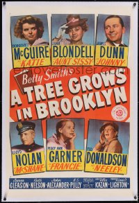 5p0651 TREE GROWS IN BROOKLYN linen 1sh 1945 portraits of Dorothy McGuire, Joan Blondell & top cast!