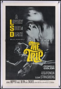 5p0652 TRIP linen 1sh 1967 AIP, written by Jack Nicholson, LSD, wild sexy psychedelic drug image!