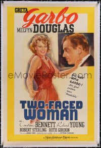 5p0731 TWO-FACED WOMAN linen style D 1sh 1941 go gay with sexy Greta Garbo & Melvyn Douglas, cool art!