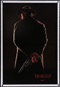 5p0732 UNFORGIVEN linen teaser 1sh 1992 gunslinger Clint Eastwood from behind, dated design!