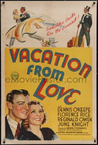 5p0656 VACATION FROM LOVE linen 1sh 1938 art of bride Florence Rice & groom Dennis O'Keefe, rare!