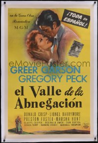 5p0733 VALLEY OF DECISION linen Spanish/US 1sh 1945 art of Gregory Peck romancing pretty Greer Garson!