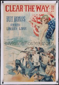 5p0989 CLEAR THE WAY linen 20x30 WWI war poster 1918 great Howard Chandler Christy art, buy bonds!