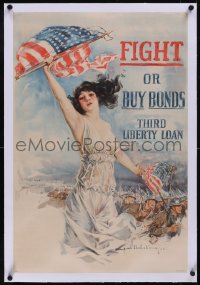 5p0994 FIGHT OR BUY BONDS linen 20x30 WWI war poster 1917 striking Howard Chandler Christy art, rare!