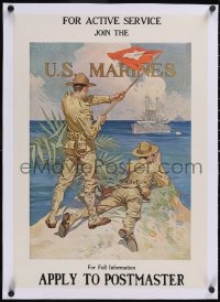 5p1000 FOR ACTIVE SERVICE JOIN THE U.S. MARINES linen 18x26 WWI war poster 1917 JC Leyendecker art!