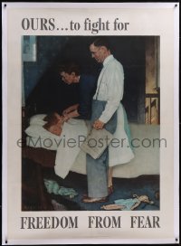5p0365 FREEDOM FROM FEAR linen 40x56 WWII war poster 1943 Norman Rockwell Four Freedoms art, rare!