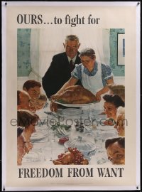 5p0366 FREEDOM FROM WANT linen 40x56 WWII war poster 1943 classic Norman Rockwell Four Freedoms art!