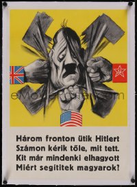 5p1002 HAROM FRONTON UTIK HITLERT linen 16x22 Ukrainian WWII war poster 1945 art of Hitler, rare!