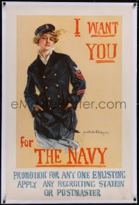 5p1005 I WANT YOU FOR THE NAVY linen 27x42 WWI war poster 1917 Howard Chandler Christy female art!