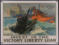 5p1007 INVEST IN THE VICTORY LIBERTY LOAN linen 29x39 WWI war poster 1918 Leon Shafer art of ships!