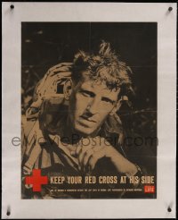 5p1014 KEEP YOUR RED CROSS AT HIS SIDE linen 22x28 WWII war poster 1940s cool Life photograph, rare!