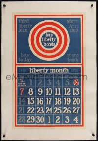 5p1016 LIBERTY MONTH linen 14x22 WWI war poster 1918 buy bonds to support your country at war, rare!