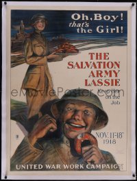 5p1029 SALVATION ARMY LASSIE linen 30x41 WWI war poster 1918 Richards art, keep her on the job!