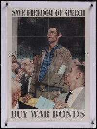 5p1030 SAVE FREEDOM OF SPEECH linen 20x28 WWII war poster 1943 Norman Rockwell Four Freedoms art!