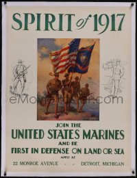 5p1037 SPIRIT OF 1917 linen 31x40 WWI war poster 1917 join United States Marines, great art, rare!
