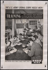 5p1043 U.S. ARMY SIGNAL CORPS NEEDS MEN linen 22x34 WWII war poster 1940s communications training!
