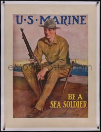5p1044 U.S. MARINE BE A SEA SOLDIER linen 30x40 WWI war poster 1917 Clarence F. Underwood art, rare!