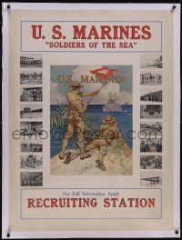 5p1048 U.S. MARINES: SOLDIERS OF THE SEA linen 30x41 WWI war poster 1916 Bruce Moore art, very rare!