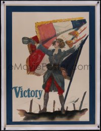 5p1050 VICTORY linen 30x40 WWI war poster 1918 Crepaux of female French soldier by flag, ultra rare!