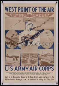 5p1053 WEST POINT OF THE AIR FLYING CADETS linen 25x38 WWII war poster 1940 US Army Air Corps, rare!