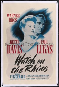 5p0662 WATCH ON THE RHINE linen 1sh 1943 Bette Davis & Lukas, by Dashiell Hammett & Lillian Hellman!