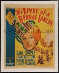 5p0082 LIVES OF A BENGAL LANCER linen WC R1937 great close up artwork of Gary Cooper wearing turban!