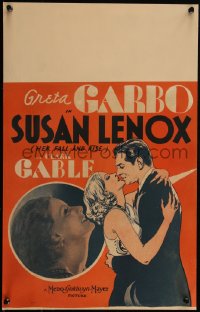 5p0089 SUSAN LENOX: HER FALL & RISE WC 1931 glamorous Greta Garbo c/u & art with Clark Gable, rare!