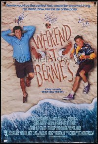 5p0314 WEEKEND AT BERNIE'S signed 1sh 1989 by Andrew McCarthy, Jonathan Silverman AND Terry Kiser!