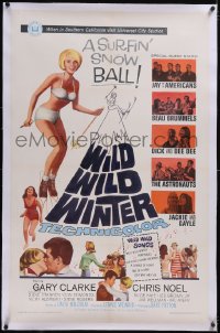 5p0665 WILD WILD WINTER linen 1sh 1966 half-clad teen skier, Jay and The Americans & early rockers!