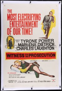 5p0666 WITNESS FOR THE PROSECUTION linen 1sh 1958 Billy Wilder, Tyrone Power, Marlene Dietrich!