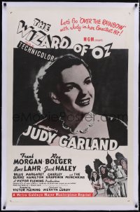 5p0667 WIZARD OF OZ linen 1sh R1958 great image of Judy Garland from the movie & c/u from 1958!
