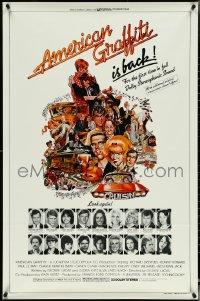 5r0277 AMERICAN GRAFFITI 1sh R1978 George Lucas, great wacky Mort Drucker artwork of cast & images!