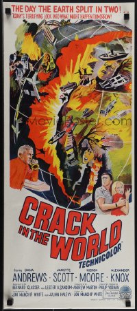 5r0167 CRACK IN THE WORLD Aust daybill 1965 atom bomb explodes, thank God it's only a motion picture!