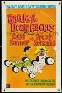 5r0311 BATTLE OF THE DRAG RACERS 1sh 1966 great art of Speedy Gonzales vs Road Runner in cars!