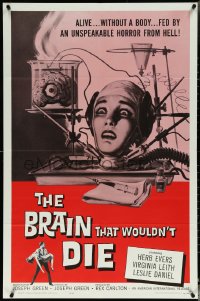 5r0355 BRAIN THAT WOULDN'T DIE 1sh 1962 alive w/o a body, horror art of Leith by Reynold Brown!