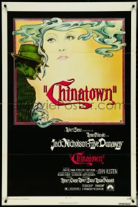5r0389 CHINATOWN 1sh 1974 Roman Polanski, Jim Pearsall art of smoking Jack Nicholson & Faye Dunaway!