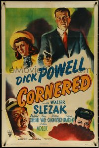 5r0407 CORNERED 1sh 1946 great artwork of Dick Powell pointing gun & Walter Slezak!
