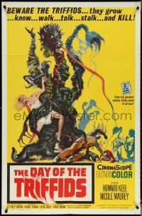 5r0413 DAY OF THE TRIFFIDS 1sh 1962 classic English sci-fi horror, cool art of monster with girl!