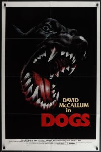 5r0435 DOGS 1sh 1976 wild artwork of killer Doberman Pinscher dog barking and showing its teeth!