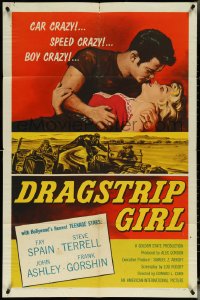 5r0443 DRAGSTRIP GIRL 1sh 1957 Hollywood's newest teen stars are car crazy, speed crazy & boy crazy!