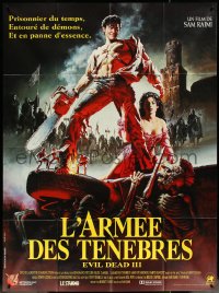 5r0057 ARMY OF DARKNESS French 1p 1993 Sam Raimi, Hussar art of Bruce Campbell with chainsaw hand!