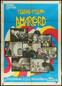 5r0077 AMARCORD Italian 1p 1973 Federico Fellini classic comedy, colorful art + photo montage!
